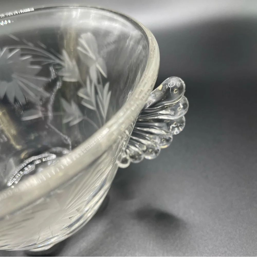 Etched Glass Vintage Sugar Bowl 1920 - 1930s